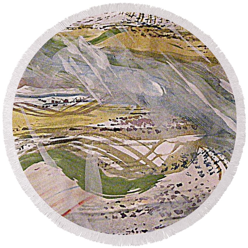Watercolor And Gouache Abstract Landscape Painting Round Beach Towel featuring the painting Rain in the Valley by Nancy Kane Chapman