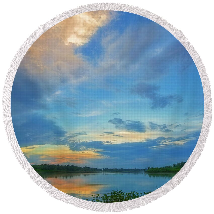 Sunset Round Beach Towel featuring the photograph Rain is Coming by David Arment