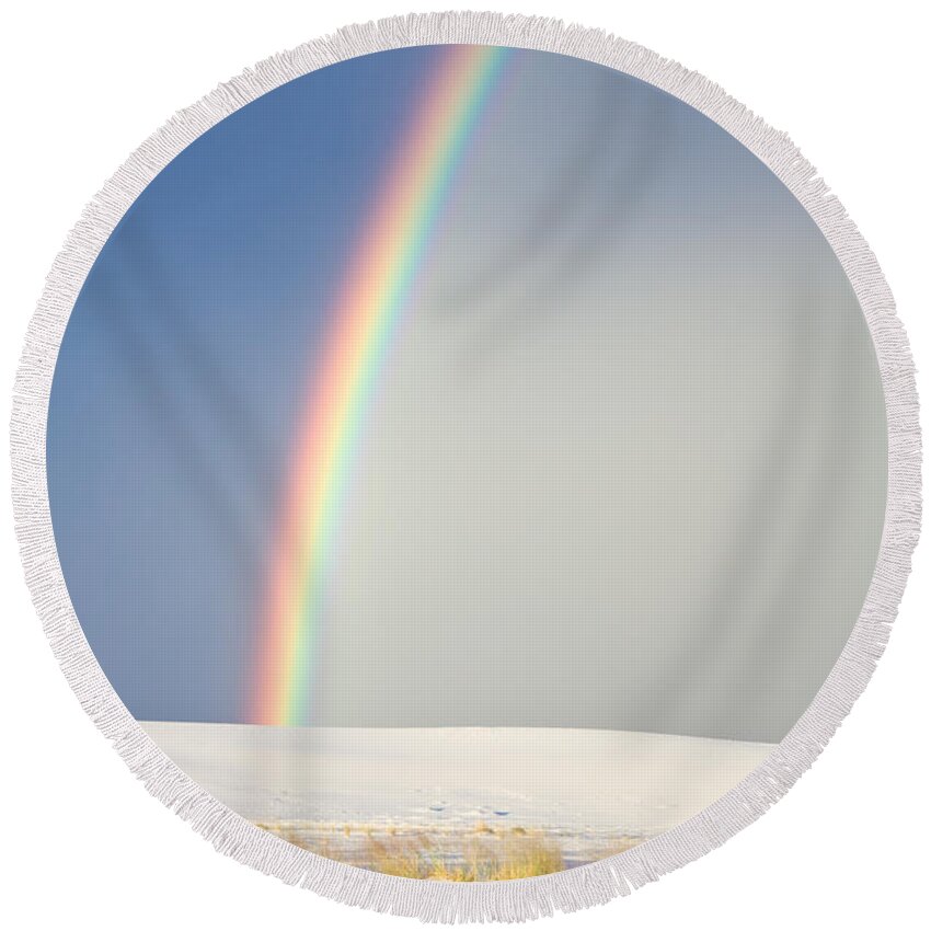 Atmosphere Round Beach Towel featuring the photograph Rainbow at White Sands by Rikk Flohr