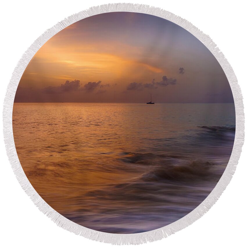 Pristine Round Beach Towel featuring the photograph Rainbow Beach Sunset by Amanda Jones