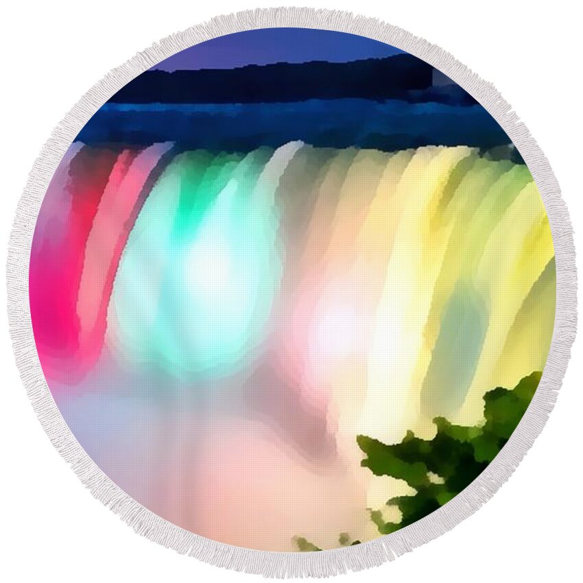 Rainbow Falls Soft And Dreamy In Thick Paint Round Beach Towel featuring the painting Rainbow Falls Soft and Dreamy In Thick Paint by Catherine Lott