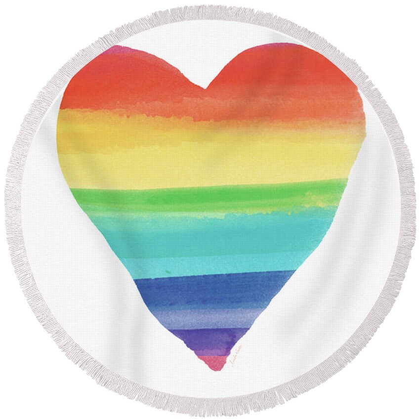 Heart Round Beach Towel featuring the painting Rainbow Heart- Art by Linda Woods by Linda Woods