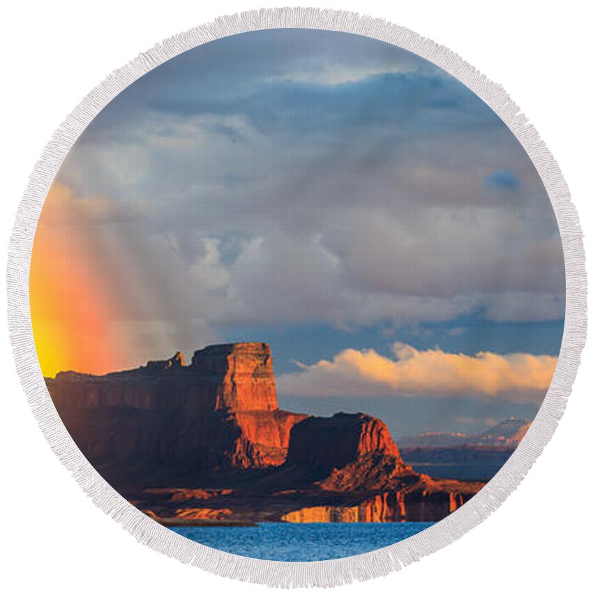 Photography Round Beach Towel featuring the photograph Rainbow in the Padre Bay, Lake Powell by Henk Meijer Photography