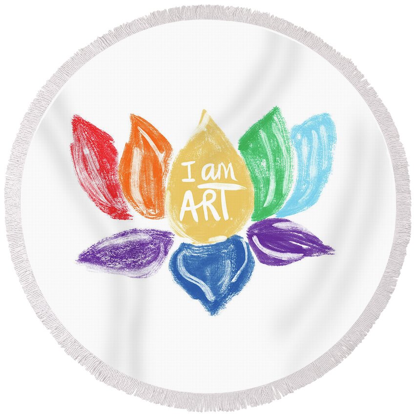 Lotus Round Beach Towel featuring the mixed media Rainbow Lotus I AM ART- Art by Linda Woods by Linda Woods