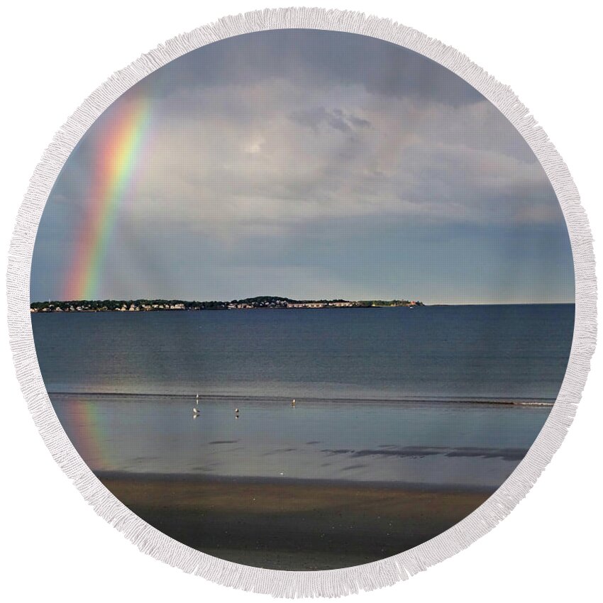 Revere Round Beach Towel featuring the photograph Rainbow Over Nahant from Revere Beach Revere MA North Shore by Toby McGuire