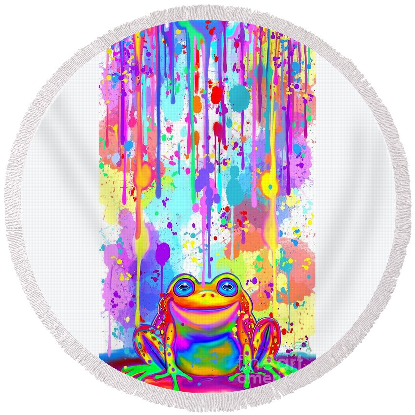 Frog Round Beach Towel featuring the painting Rainbow Painted Frog by Nick Gustafson
