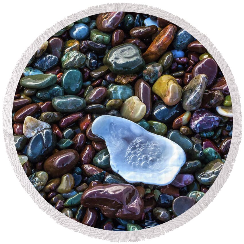 Rocks Round Beach Towel featuring the photograph Rainbow Pebbles by Laura Roberts