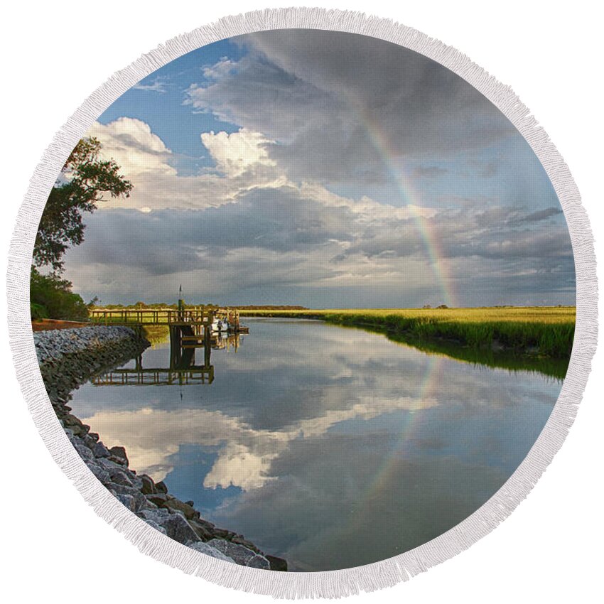 Rainbow Round Beach Towel featuring the photograph Rainbow Reflection by Patricia Schaefer