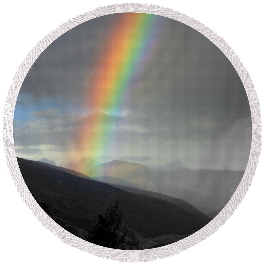 Mountain Round Beach Towel featuring the photograph Rainbow Smile by Fiona Kennard