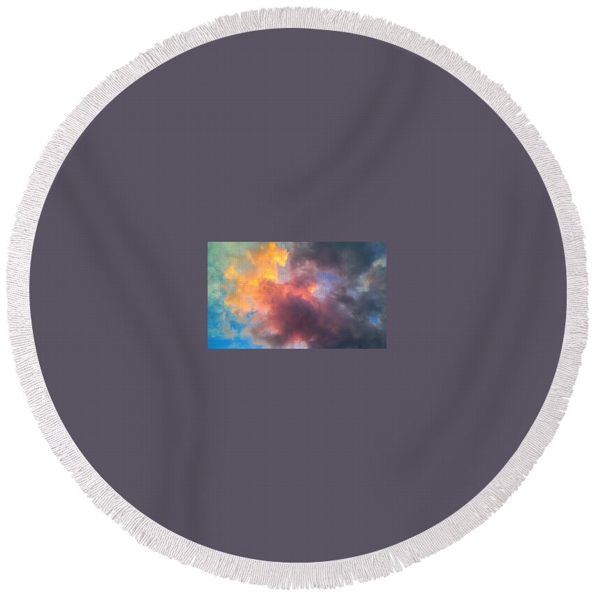 Rainbow Round Beach Towel featuring the photograph Rainbow Clouds Sunset by Deborah Lacoste