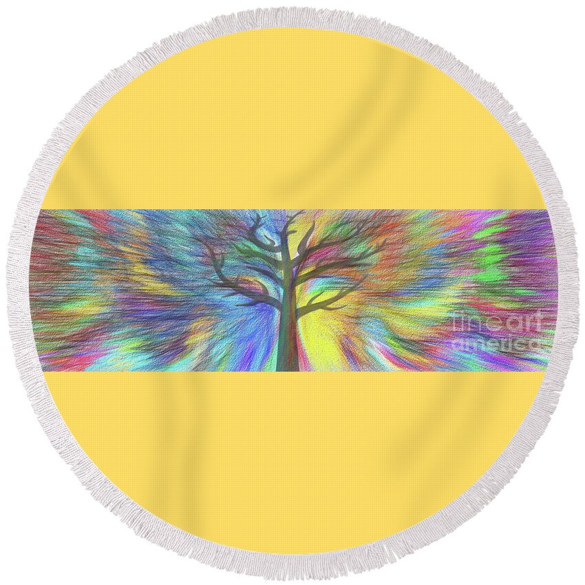 Rainbow Tree Round Beach Towel featuring the digital art Rainbow Tree by Kaye Menner by Kaye Menner