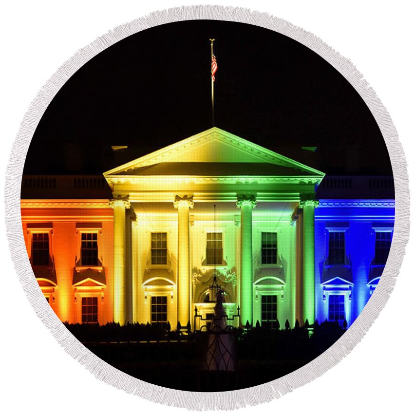 Gay Round Beach Towel featuring the photograph Rainbow White House - Washington DC by Brendan Reals
