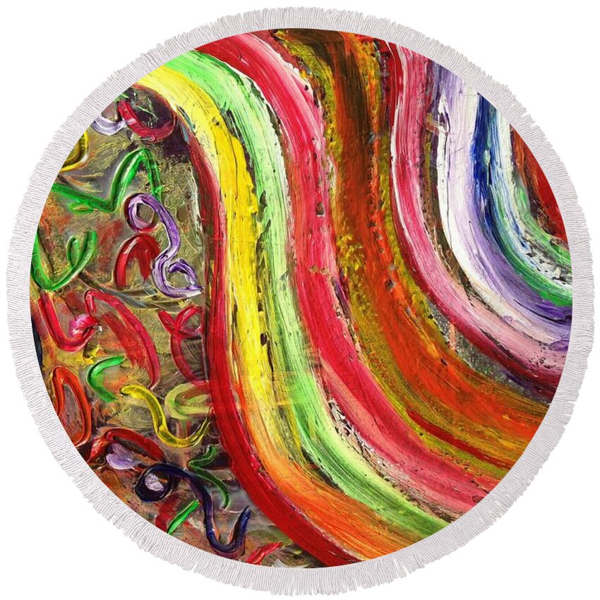 Rainbows Round Beach Towel featuring the painting Rainbows and puzzels by Sarahleah Hankes
