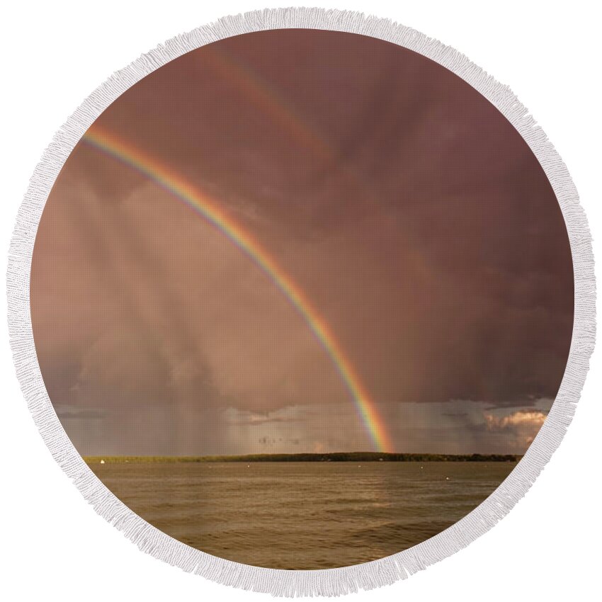 Rainbows Round Beach Towel featuring the photograph Rainbows by Peter Ponzio
