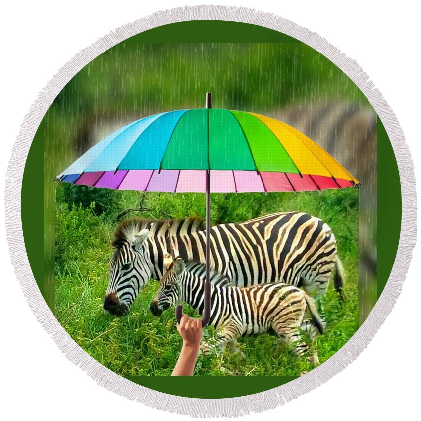 Zebras Round Beach Towel featuring the digital art Raining Zebras by Vijay Sharon Govender