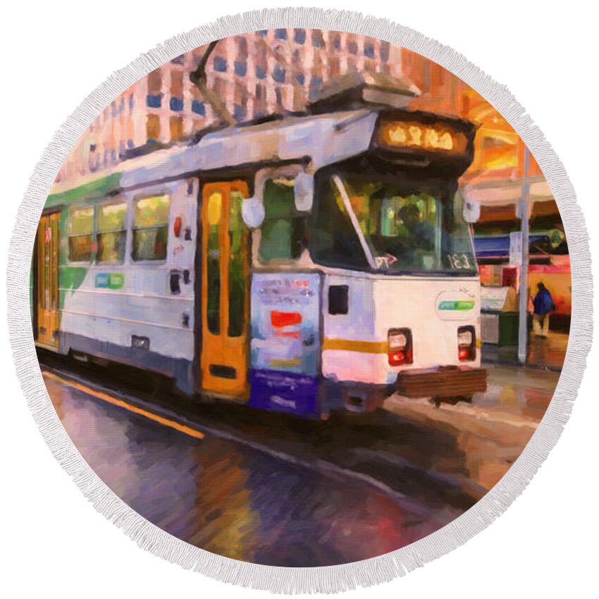 Melbourne Round Beach Towel featuring the painting Rainy Day Melbourne by Chris Armytage