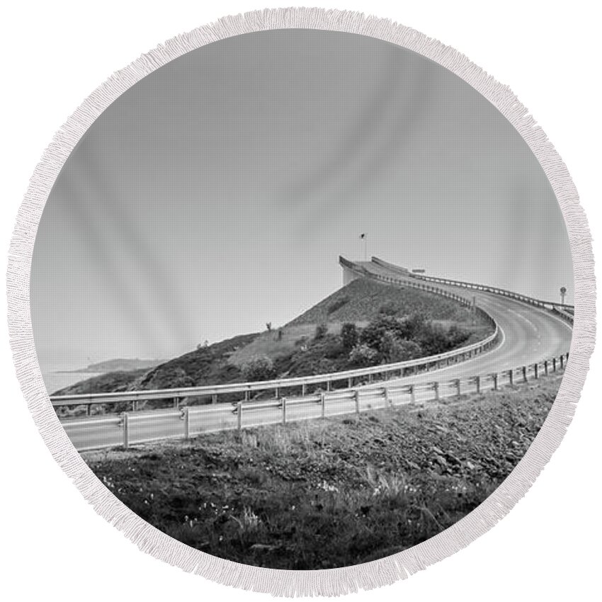Norway Round Beach Towel featuring the photograph Rainy day on Atlantic Road by Dmytro Korol
