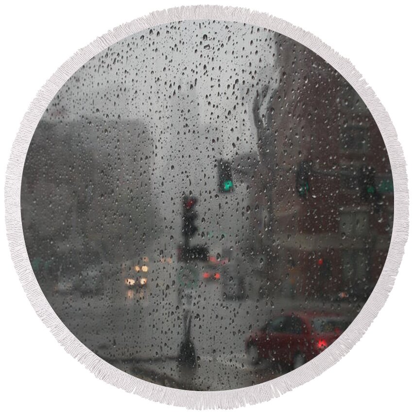 Cityscape Round Beach Towel featuring the photograph Rainy Days in Boston by Julie Lueders 