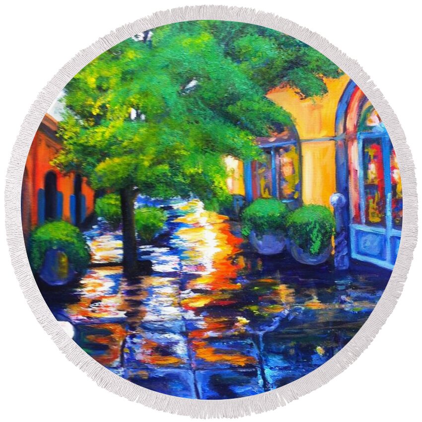 New Orleans Round Beach Towel featuring the painting Rainy Dutch Alley by Beverly Boulet