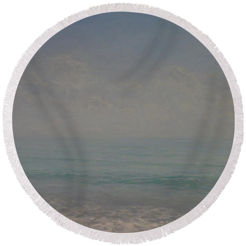 Beach Round Beach Towel featuring the painting Raising hope, 2018, oil and gold leaf on panel by Angus Hampel