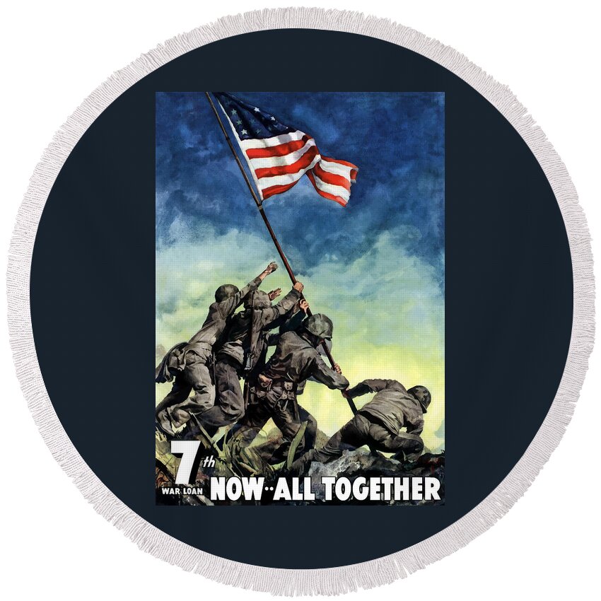 Iwo Jima Round Beach Towel featuring the painting Raising The Flag On Iwo Jima by War Is Hell Store