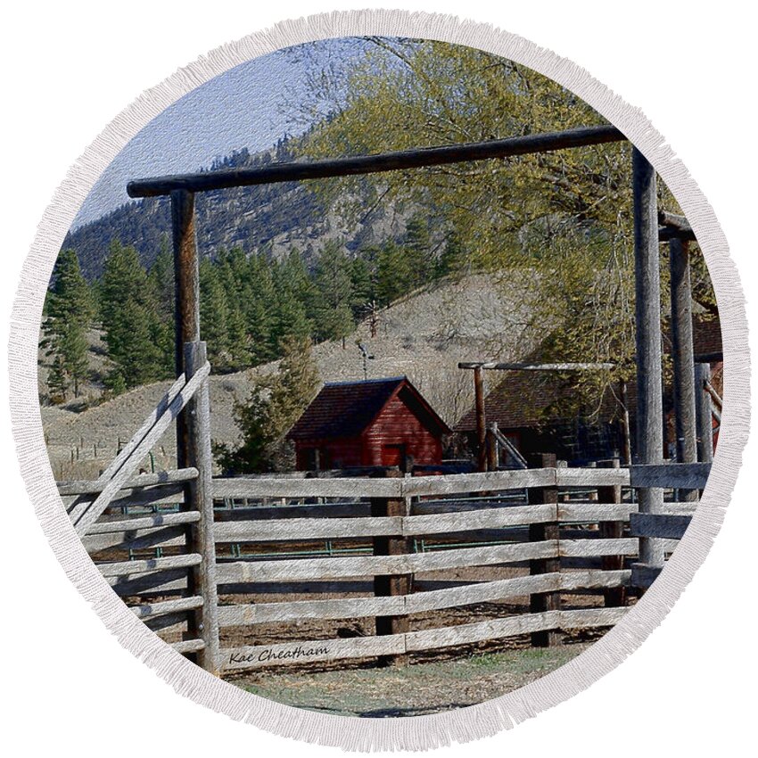 Fencing Round Beach Towel featuring the photograph Ranch Fencing and Tool Shed by Kae Cheatham