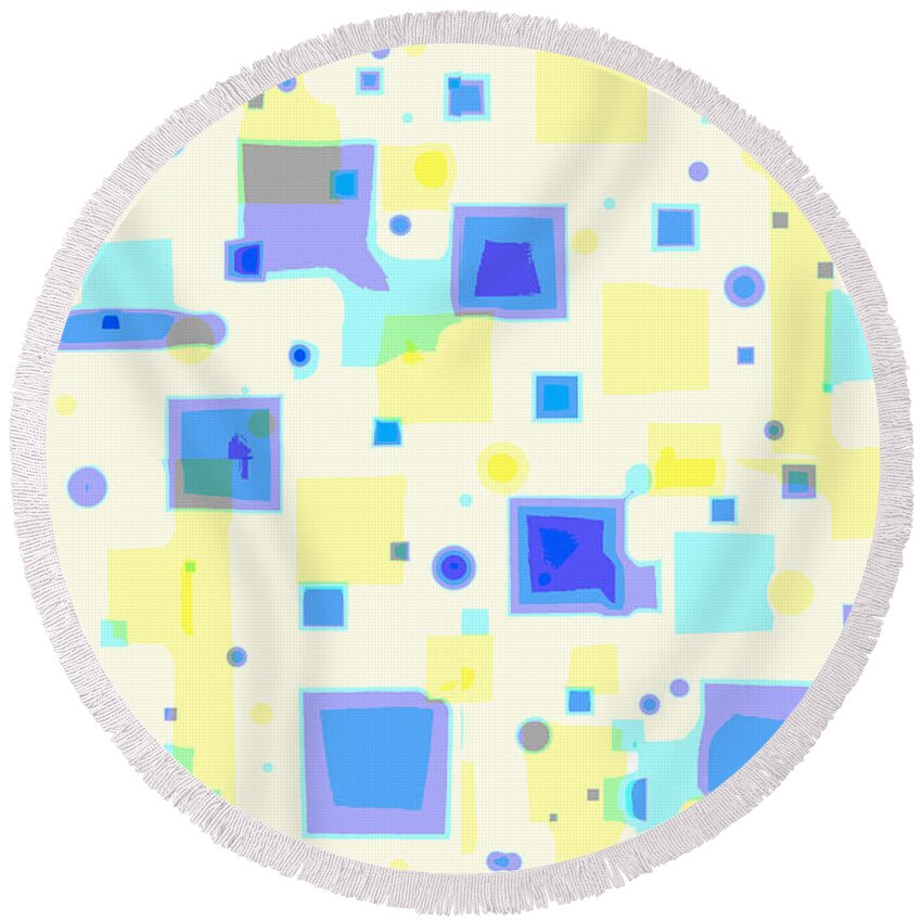 Abstract Round Beach Towel featuring the digital art Random Blips by Shelli Fitzpatrick
