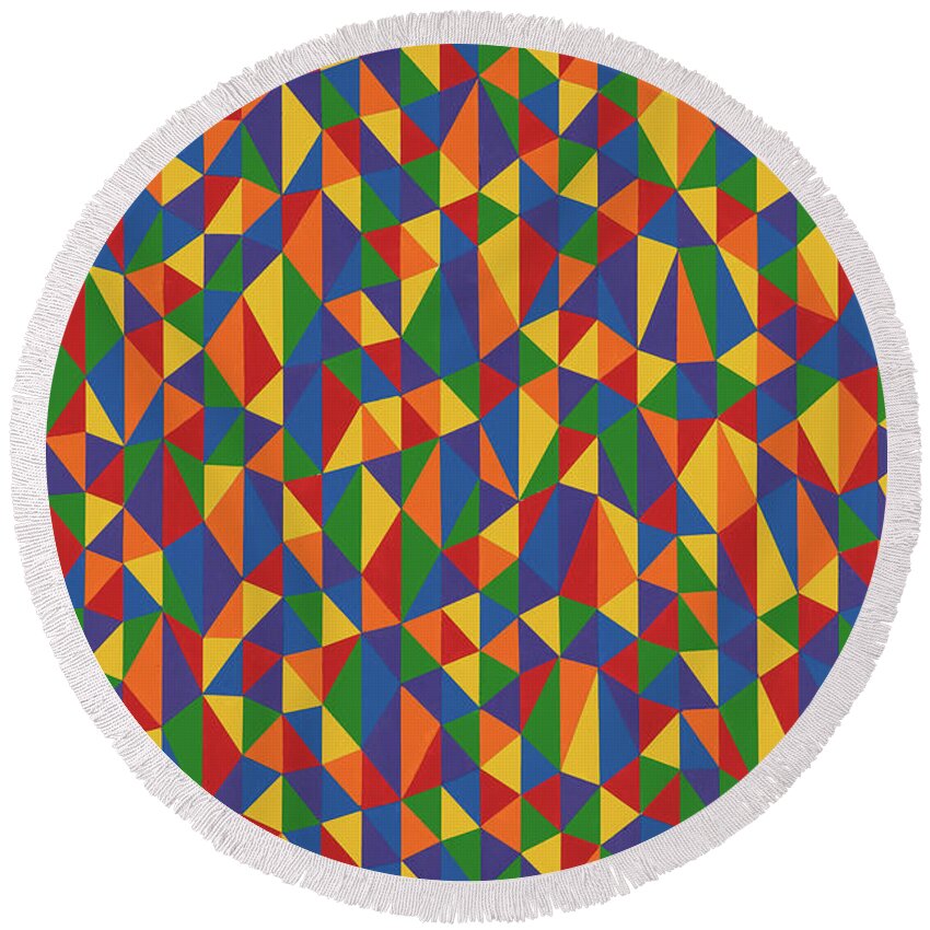 Abstract Round Beach Towel featuring the painting Random Triangular Sinusoid by Janet Hansen