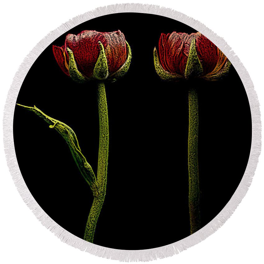 Ranunculus Round Beach Towel featuring the photograph Ranunculus In Red by Movie Poster Prints
