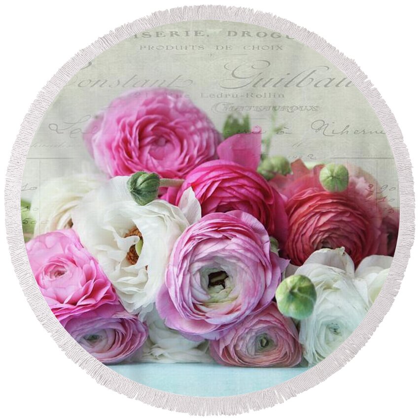 Ranunculus Round Beach Towel featuring the photograph Ranunculus still life by Sylvia Cook