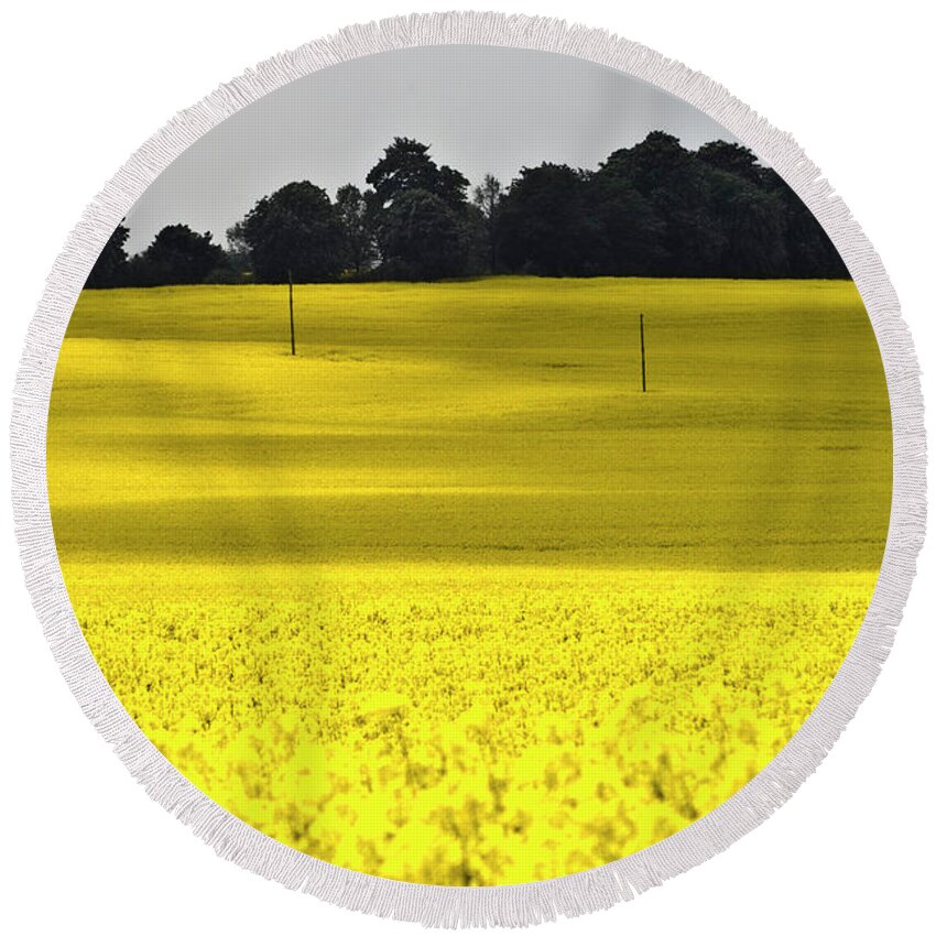 Heiko Round Beach Towel featuring the photograph Rape Field in East Germany by Heiko Koehrer-Wagner