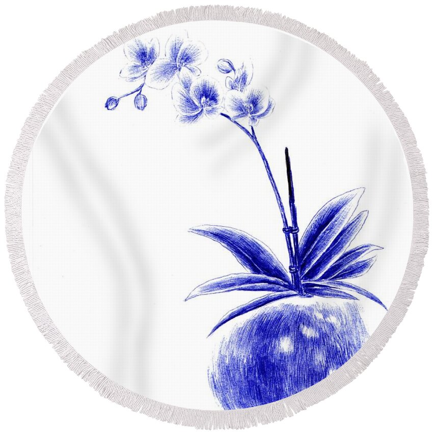 Blue Round Beach Towel featuring the drawing Rare Beauty by Alice Chen