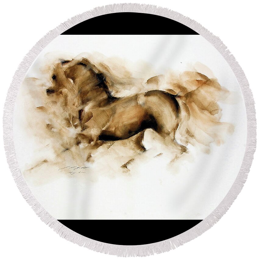 Equestrian Painting Round Beach Towel featuring the painting Rasool by Janette Lockett