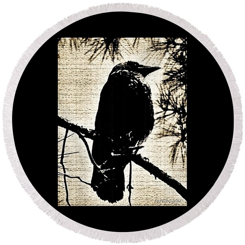 Raven Round Beach Towel featuring the photograph Raven on the lookout by Harold Zimmer