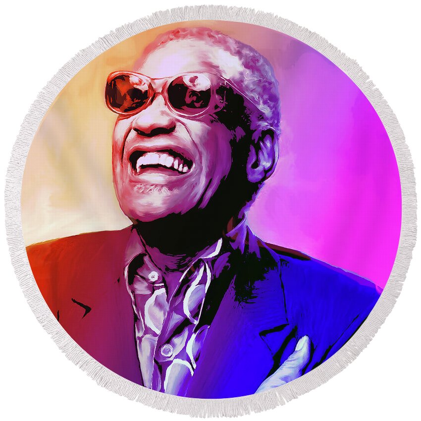 Ray Charles Round Beach Towel featuring the painting Ray Charles by Greg Joens
