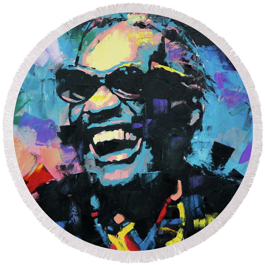 Ray Charles Round Beach Towel featuring the painting Ray Charles by Richard Day