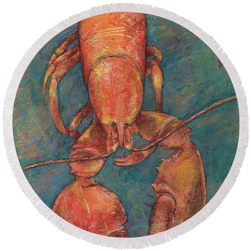 Lobster Round Beach Towel featuring the mixed media Ready for Suppah by AnneMarie Welsh