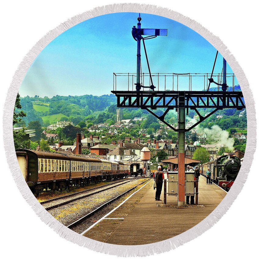 Railways Round Beach Towel featuring the photograph Ready For The Off by Richard Denyer