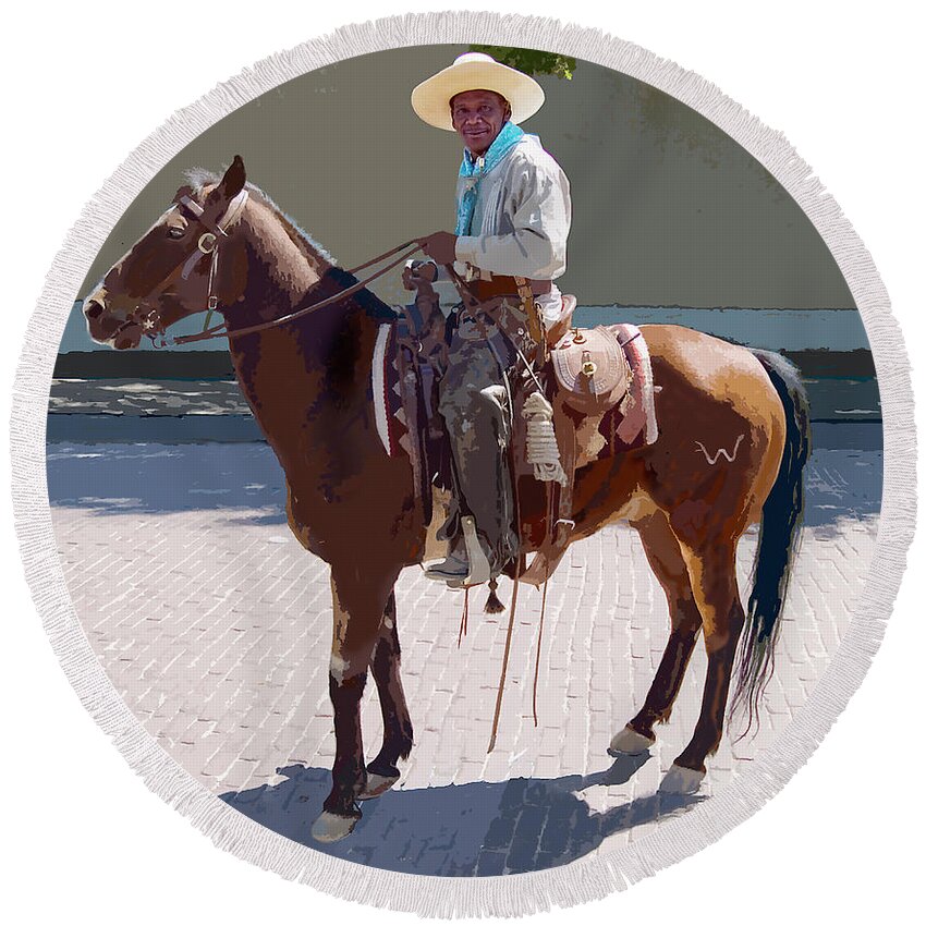 Cowboy Round Beach Towel featuring the digital art Real Cowboy by John Dyess