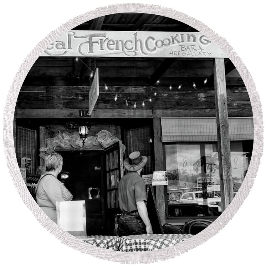 Breaux Bridge Round Beach Towel featuring the photograph Real French Cooking Louisiana Restaurant by Chuck Kuhn