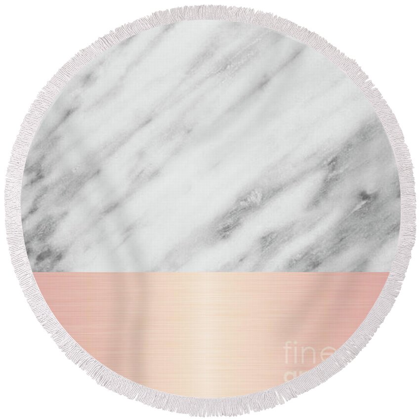 Marble Round Beach Towel featuring the mixed media Real Italian Marble and Pink by Emanuela Carratoni