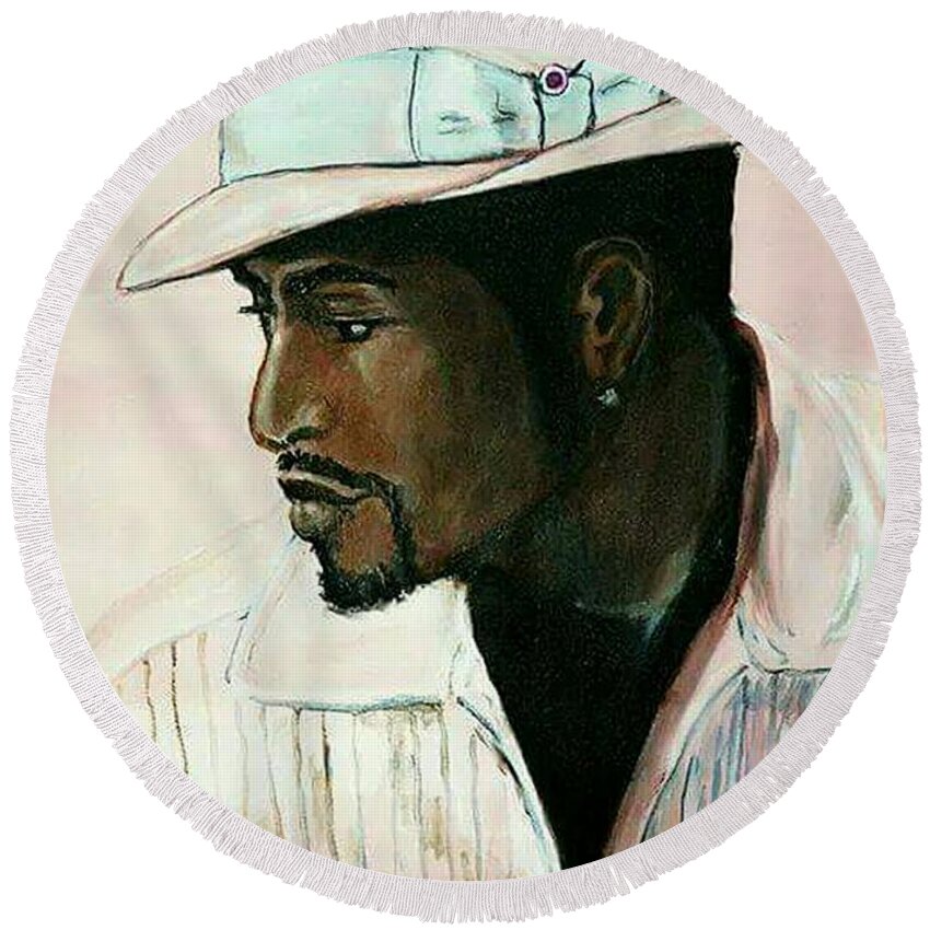  Round Beach Towel featuring the painting Real Man wear Pink Hat series by Tyrone Hart