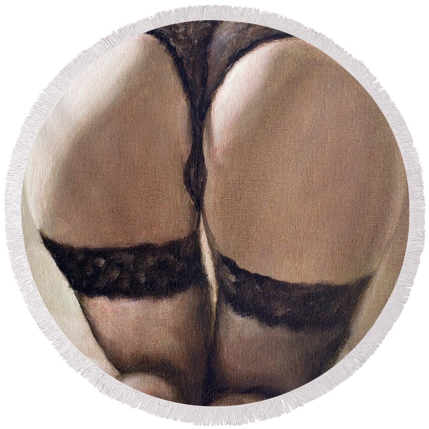 Sensual Round Beach Towel featuring the painting Rear view IV by John Silver