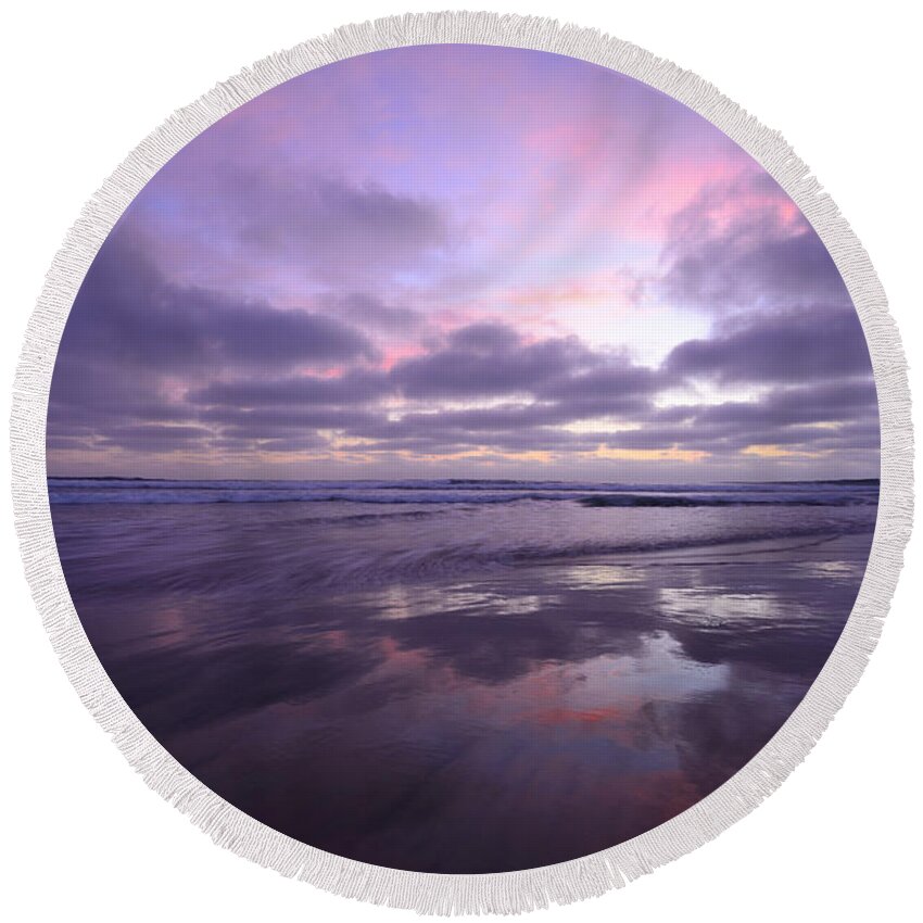 Landscapes Round Beach Towel featuring the photograph Cardiff By The Sea Reflections by John F Tsumas