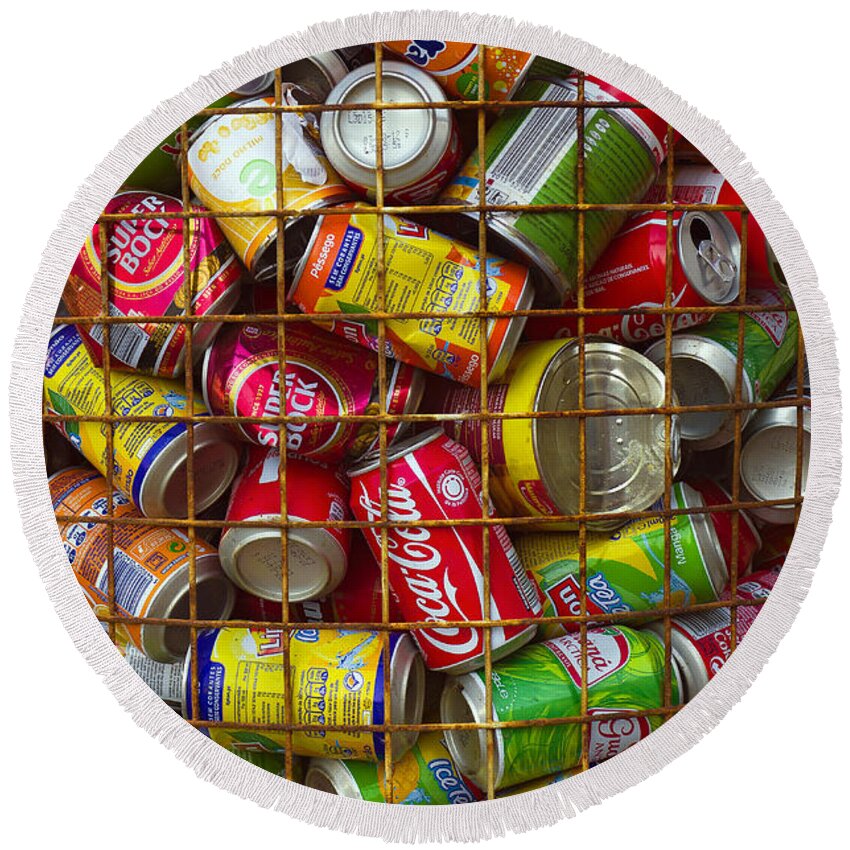 Abstract Round Beach Towel featuring the photograph Recycling cans by Carlos Caetano