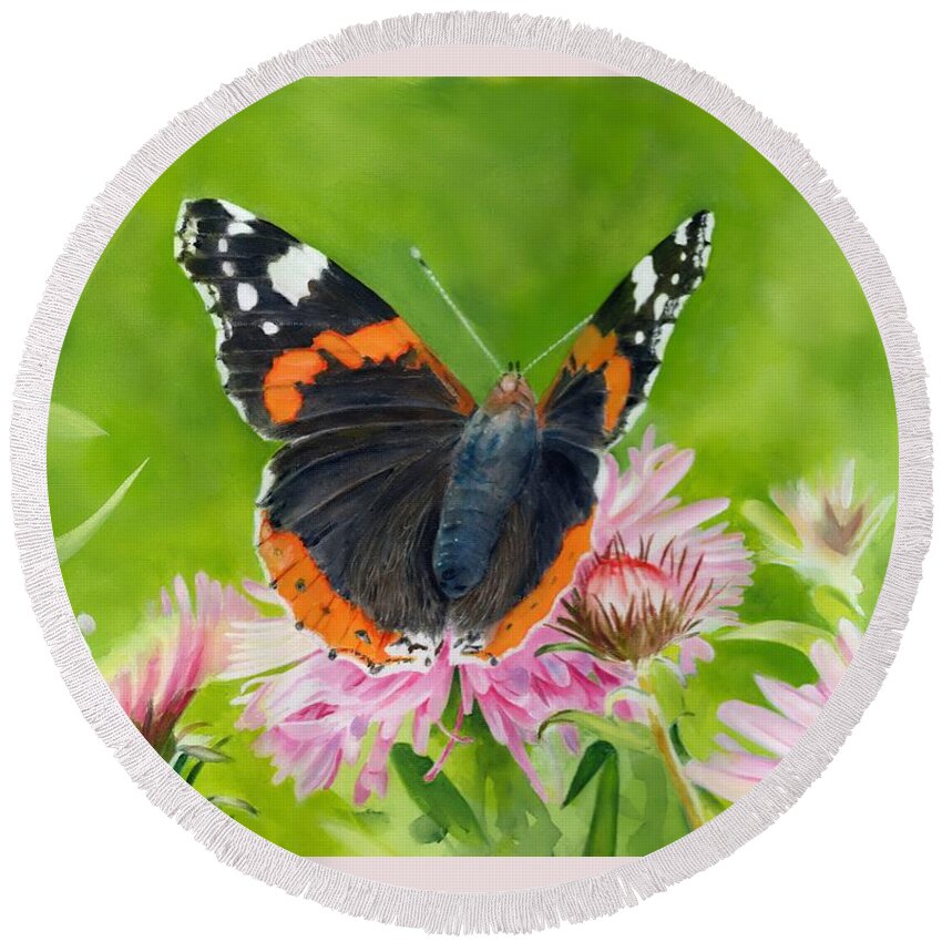 Red Admiral Round Beach Towel featuring the painting Red Admiral by John Neeve