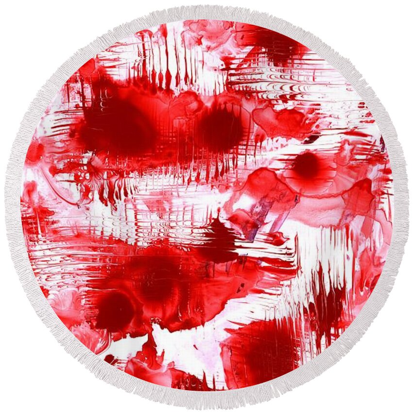 Abstract Round Beach Towel featuring the painting Red and White by Anastasiya Malakhova