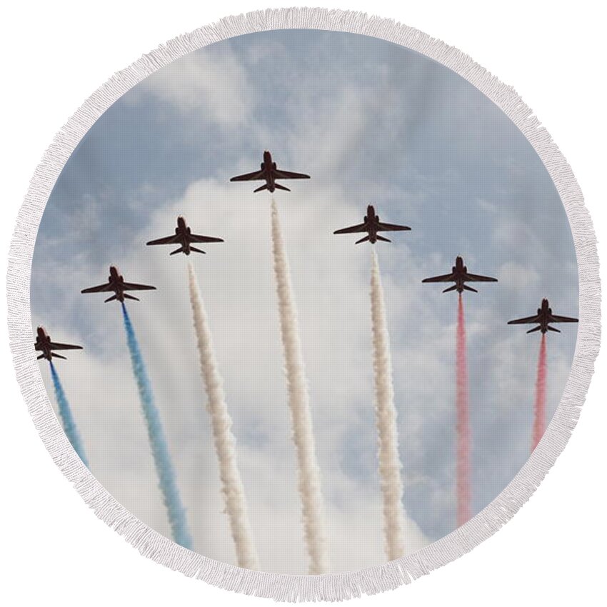 Red Round Beach Towel featuring the photograph Red arrows by Christopher Rowlands