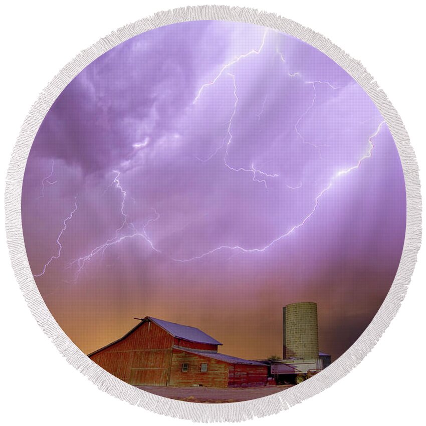 Lightning Round Beach Towel featuring the photograph Red Barn on a Farm and What a Beautiful Sight by James BO Insogna
