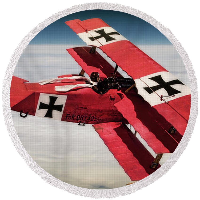 Red Baron Round Beach Towel featuring the photograph Red Baron Panorama - Lord of the Skies - Lomo Version by Weston Westmoreland
